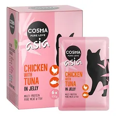 Cosma Asia drebučiuose, šviežumo maišeliai, drėgnas maistas katėms 6 x 100 g