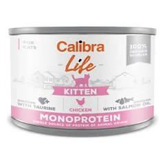 CALIBRA Cat Life can Kitten Chicken begrūdžiai vieno baltymo konservai kačiukams su vištiena, 200 g