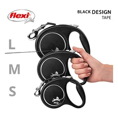 FLEXI pavadėlis šuniui Black Design M juostinis 5m, juodas — 4 nuotrauka