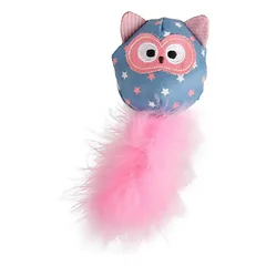 Flamingo Cat Winny Owl - pelėdos formos žaislas katėms, su boa plunksna ir katžole, čežantis