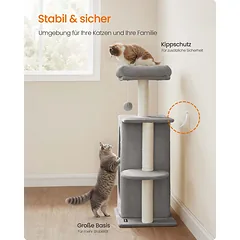 Kačių draskyklė su dviem guoliais ir platforma, šviesiai pilka 101cm — 5 nuotrauka