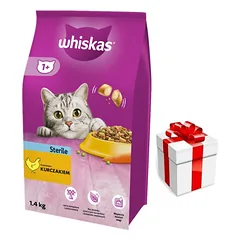 WHISKAS Sterile 3,8 kg - sausas ėdalas suaugusioms katėms po kastracijos, su gardžia vištiena + Staigmena katei