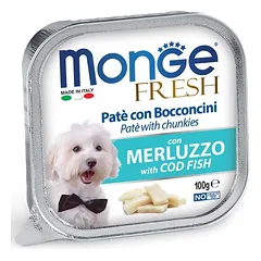 Monge Fresh Konservuotas maistas šunims (paštetas) (su menkės gabalėliais) 100g