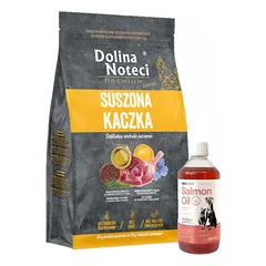 DOLINA NOTECI Aukščiausios kokybės sausas ėdalas sterilizuotoms visų veislių katėms antis 2 kg + LAB V Lašišų aliejus šunims ir katėms 500ml