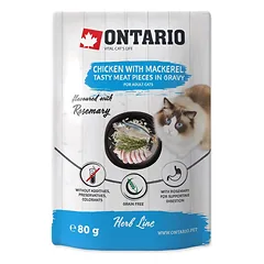 Ontario Herb Chicken with Mackerel, Rice and Rosemary drėgnas papildas suaugusioms katėms, 80 g