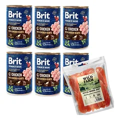 Brit Premium by Nature Vištiena su vištienos širdelėmis 6x400g + WILD FARM Minkšta vištienos krūtinėlė 500g skanėstai šunims