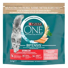 PURINA ONE Bifensis Sterilcat Lašiša 1,4 kg turtinga lašiša, sausa maistas katėms po sterilizacijos procedūros