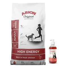 ARION Original High Energy Active visų veislių 12kg + LAB V Lašišų aliejus šunims ir katėms 500ml