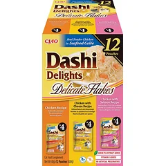 INABA Ciao Dashi Delights Delicate Flakes – cat treat with chicken, chicken and cheese, and chicken and salmon flavors, 12 pcs. (40 g each)