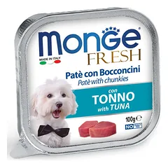 Monge Fresh paštetas ir gabaliukai su tunu, drėgnas maistas šunims 100 g parduotuvėje ramiosblusos.lt