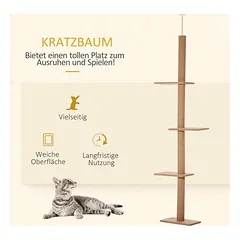 Kačių drąskyklė PawHut 43x27x260cm., rudos spalvos — 4 nuotrauka