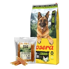 JOSERA High Protein Adult Chicken 12,5kg + WILD FARM minkštos vištienos juostelės 500g skanėstai šunims