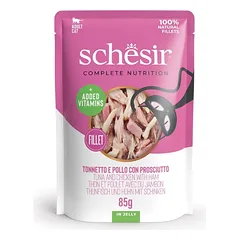 SCHESIR Jelly Adult Tuna&Chicken&Ham 85g želė tunas ir kumpis vištiena