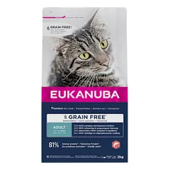 Eukanuba Grain Free Adult maistas katėms su lašiša, 2 kg