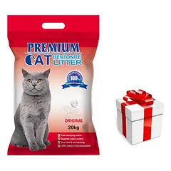 Premium Cat Clumping Bentonite kraikas - natūralus, skirtas katėms 20kg + Staigmena katei