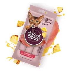 Delickcious kreminiai skanėstai katėms su vištiena ir ananasais, 4×15 g.