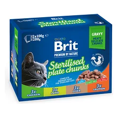 BRIT PREMIUM BY NATURE Sterilised Plate Chunks konservų rinkinys sterilizuotoms katėms, 1200 g