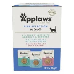 APPLAWS Cat Pouch Multipack 12 x 70 g Fish Selection kačių šlapias maistas su žuvimi parduotuvėje zoobaze.lt