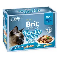 Brit Care Cat Delicate filė padaže Family Plate, drėgnas maistas katėms 1020 g (12 x 85 g)