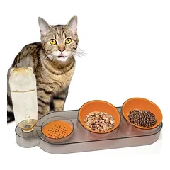 CATOBEL Futterbar Dinner Station su 2 dubenėliais ir vandens dozatoriumi katėms, L 47 x B 15 x H 22 cm - žalia — 3 nuotrauka