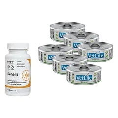 Farmina Vet Life Renal Cat 6x85g + LAB-V Renalis - lėtinio inkstų nepakankamumo palaikymas šunims ir katėms 45 kapsulėsj