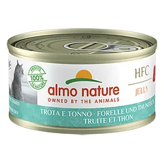 Almo Nature HFC Jelly drėgnas maistas suaugusioms katėms su upėtakiu ir tunu želė, 70 g