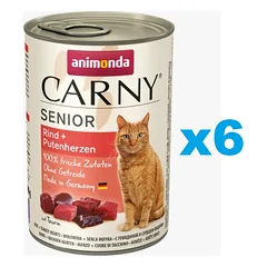 ANIMONDA Carny Senior jautienos ir kalakutienos širdelės 6x400 g