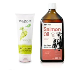 BOTANIQA intensyvi gydomoji kolageno ir keratino kaukė 250ml + Lab-V 100% lašišų aliejus įvairaus amžiaus šunims ir katėms 500ml šalto spaudimo