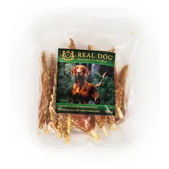 RD-106 REAL DOG SNACKS Vištienos file ant odos pagaliukų (plunksnos) 500g