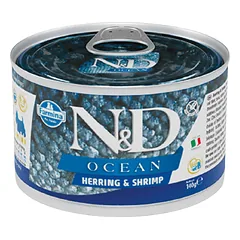 Farmina N&D Dog Ocean Herring Shrimps konservai suaugusiems šunims su silkėmis ir krevetėmis, 140 g