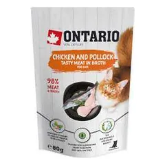 Konservuotas kačių maistas - Ontario vištienos ir menkių sultinyje, 80 g