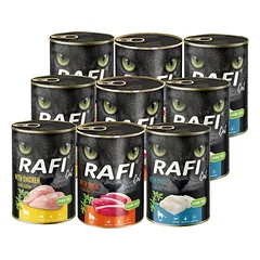 RAFI Cat Adult Mix 9x400 g skonių su menke, vištiena ir antiena, šlapias maistas katėms