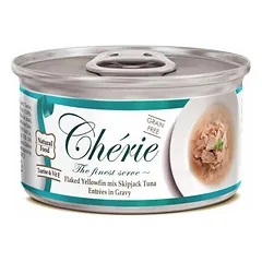 Cherie Cat Flaked Yellowfin Mix Skipjack Tuna Entrees in Gravy 80 g nuotrauka