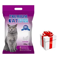 Premium Cat Clumping Bentonite Litter - levandų kraikas katėms 20kg + Staigmena katei