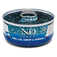 Farmina N&D Cat Ocean Adult su tunu, menke, krevetėmis ir moliūgu, drėgnas maistas katėms 70 g parduotuvėje Petz.lt