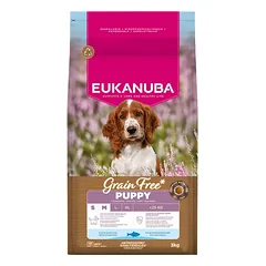 Eukanuba Grain Free sausas maistas mažų ir vidutinių veislių šuniukams su žuvimi S/M 3 kg