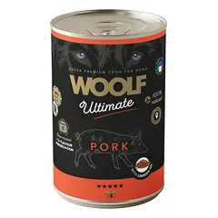 WOOLF ULTIMATE PORK WITH LINSEED OIL begrūdžiai konservai šunims su kiauliena 400g