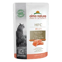 Almo Nature HFC Jelly Lašišos drebučiuose konservai suaugusioms katėms, 55 g