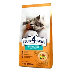 CLUB 4 PAWS Premium visavertis sausas maistas suaugusioms sterilizuotoms katėms su lašiša 14kg.