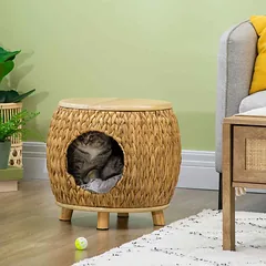 Kačių namelis PawHut 44x43x42cm., šviesiai rudos spalvos — 2 nuotrauka