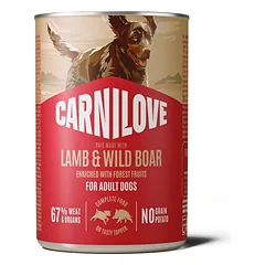 CARNILOVE Dog Can Lamb and Wildboar 400 g – ėrienos ir šerno paštetas suaugusiems šunims