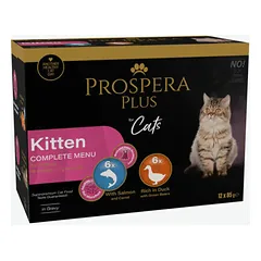 Prospera Plus Cat Kitten Complete Menu Salmon & Carrot and Duck & Green Beans in Gravy 12 x 85 g parduotuvėje 1petshop.lt