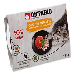 ONTARIO tray Chicken & Beef paštetas katėms su vištiena, jautiena, taurinu 115g — 3 nuotrauka