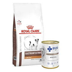 ROYAL CANIN Gastro Intestinal Low Fat Small Dog 1,5kg + ENZO VET Žarnyno dieta šunims su ėriena 400g