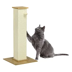 Kačių draskymo stulpas su kabančiu kamuoliuku, 38 x 38 x 80 cm, ąžuolo ir kreminės baltos spalvos