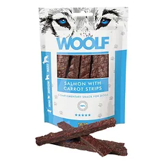 WOOLF Soft Salmon with Carrot Strips Skanėstai šunims su lašiša ir morkomis 100g