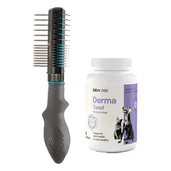 FURMINATOR 2-in-1 įrankis, skirtas šerių iššukavimui ir šukuosenos formavimui + Lab-v Derma Twist - odos, kailio ir barjerinio sluoksnio palaikymas šunims ir katėms 60 susukamų kapsulių