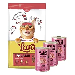 VERSELE-LAGA Lara Adult Lamb 7kg - Suaugusių kačių ėdalas su ėriena + WILD FARM Paštetas su ėriena 3x400g - ėdalas katėms be glitimo