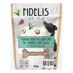 FIDELIS treniruočių kauliukai su antiena, dumbliais ir abrikosais, skanėstai šunims (100 g)