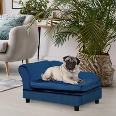 Sofa šunims ir katėms su daiktadėže ir pagalvėle, pliušinė, iki 15 kg, 76x45x43 cm, mėlyna — 2 nuotrauka